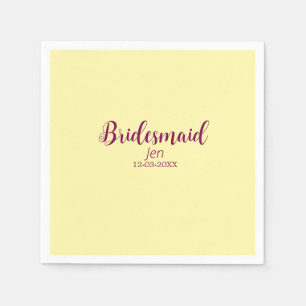 Yellow maroon bridesmaid name date stylish bride t napkin