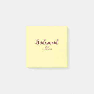 Yellow maroon bridesmaid name date stylish bride t post-it notes