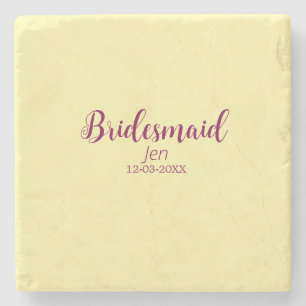Yellow maroon bridesmaid name date stylish bride t stone coaster