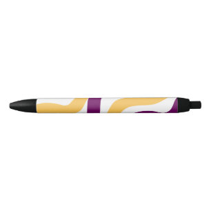 Yellow marron red curvy lines wavy pattern design  black ink pen
