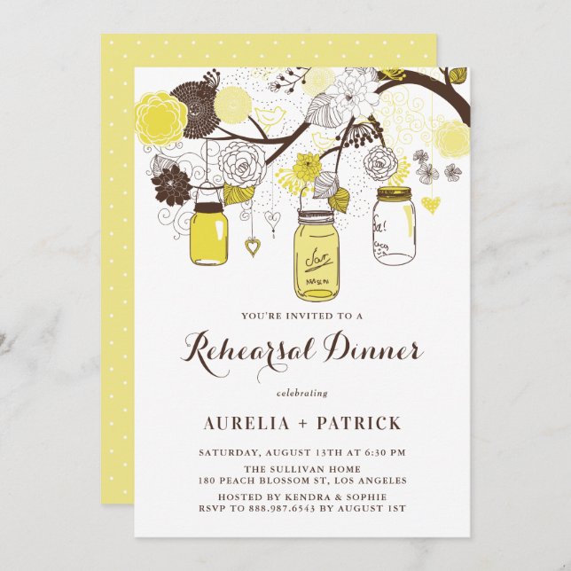 Yellow Mason Jars Rehearsal Dinner Invitation (Front/Back)