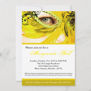 Yellow Masquerade Mask Ball Costume Halloween Invitation