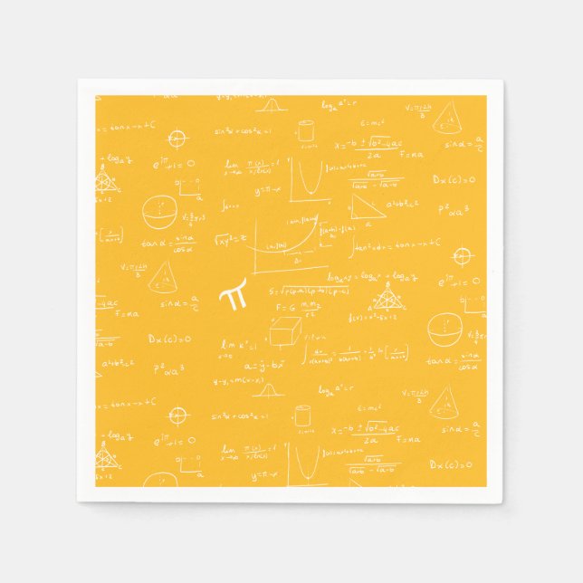 Yellow Math Equations Graphics Graduation Napkin (Front)