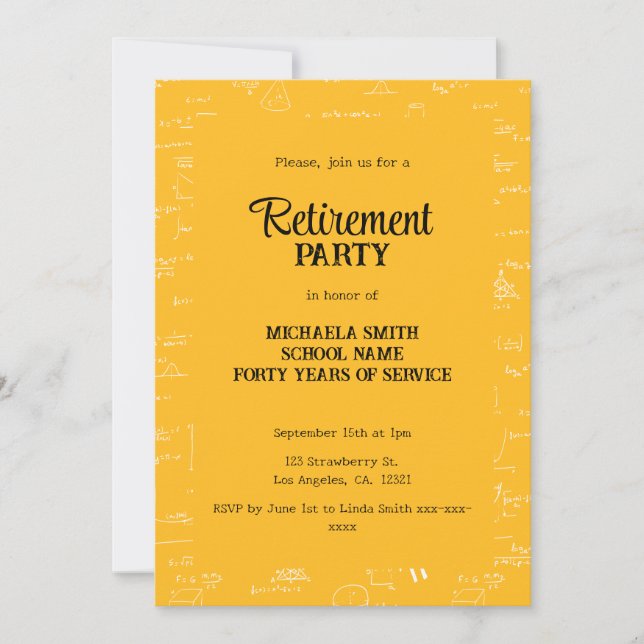 Yellow Math Teacher Retirement Party Invitation (Front)