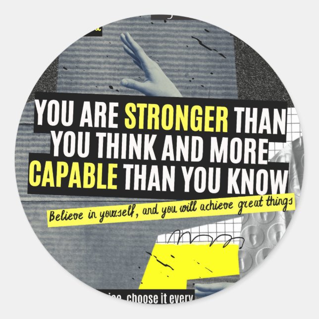 Yellow maximalist design with positive sentences classic round sticker (Front)
