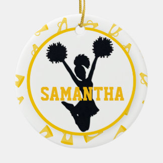 Yellow Megaphones and Cheerleader Personalized Ceramic Ornament