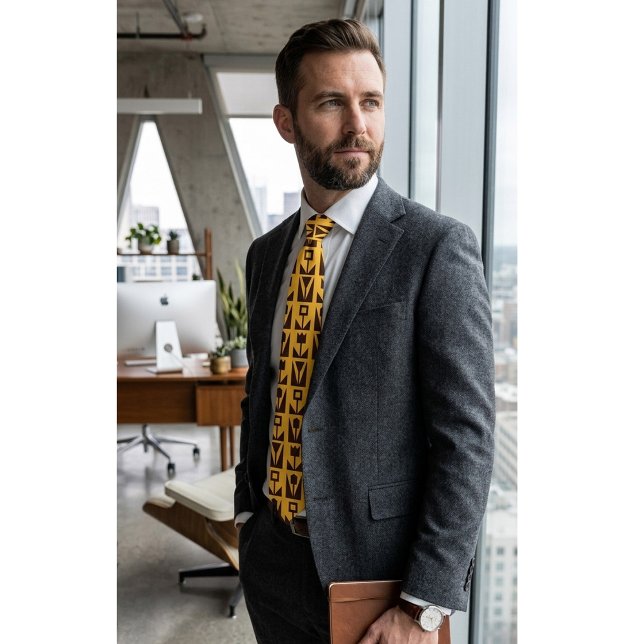 Yellow Men’s Tie with Abstract Geometric Flowers (Creator Uploaded)