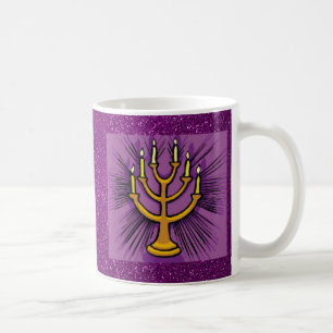 Yellow Menorah Purple Faux Glitter Coffee Mug