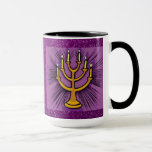 Yellow Menorah Purple Faux Glitter Mug<br><div class="desc">Beautiful Ringer Mug Featuring Yellow Menorah Purple Faux Glitter Design</div>