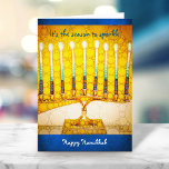 Yellow Menorah Season to Sparkle Custom Hanukkah Holiday Card<br><div class="desc">“It’s the season to sparkle. Happy Hanukkah.” A close-up photo of a bright, colorful, yellow gold artsy menorah helps you usher in the holiday of Hanukkah. Feel the warmth and joy of the holiday season whenever you send this stunning, colorful Hanukkah greeting card. Matching envelopes, stickers, stamps, tote bags, serving...</div>