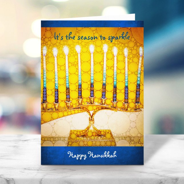 Yellow Menorah Season to Sparkle Custom Hanukkah Holiday Card (Creator Uploaded)