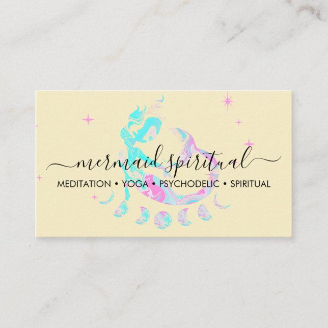 Yellow Mermaid Moon Spiritual Zodiac Ombre Business Card (Front)