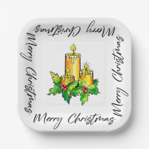 Yellow Merry Christmas And Happy New Year Paper Plate