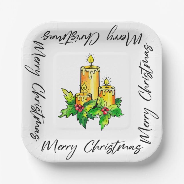 Yellow Merry Christmas And Happy New Year  Paper Plate (Front)