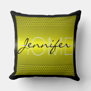 Yellow Metallic Holes Metal Look Monogram Throw Pillow