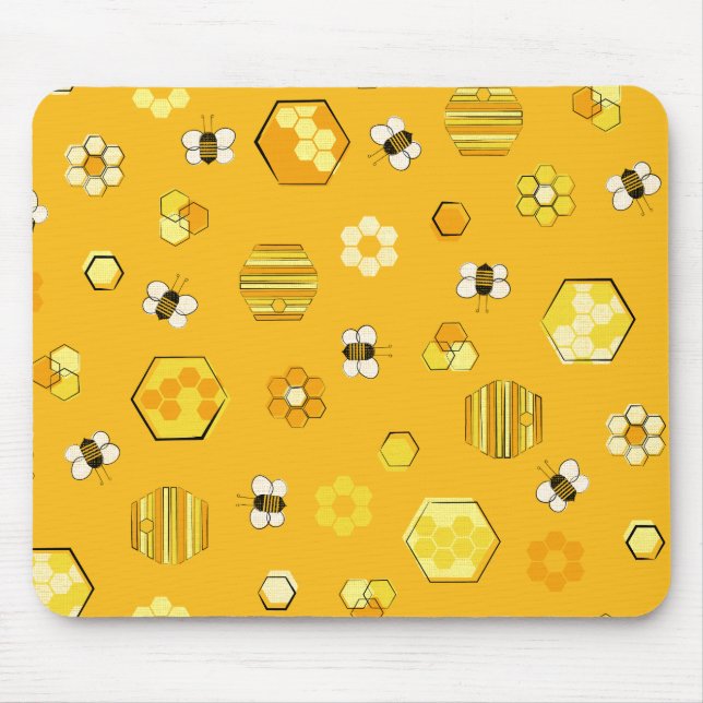 Yellow Mid century Retro Honey Bee Mouse Pad (Front)