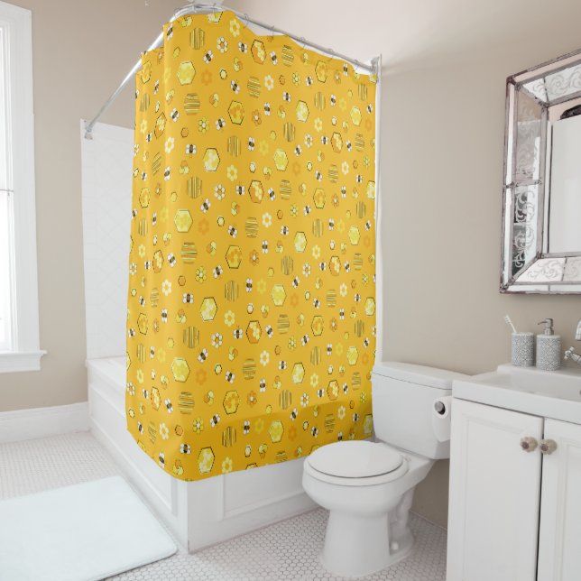 Yellow Midcentury Retro Honey Bee Pattern (In Situ)