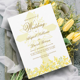 Yellow Mimosa Religious Wedding Invitation