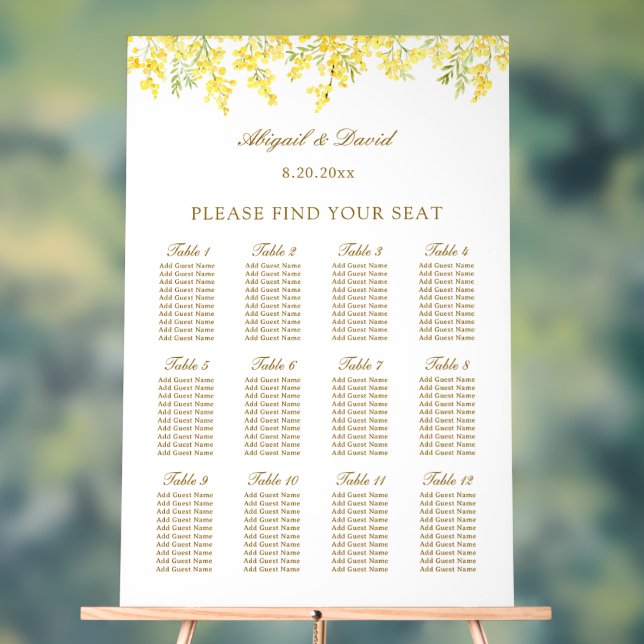 Yellow Mimosa Wedding Acrylic Seating Chart (Neutral)