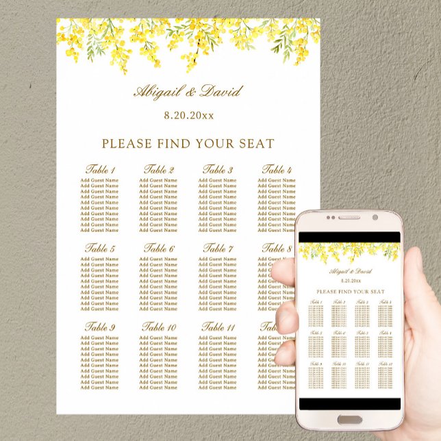 Yellow Mimosa Wedding Seating Chart (Creator Uploaded)