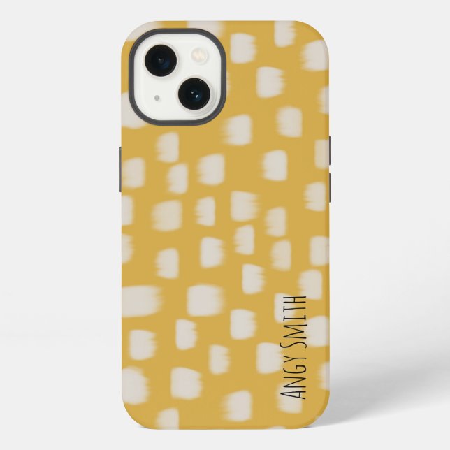 Yellow minimal pattern with side personalized name iPhone case (Back)