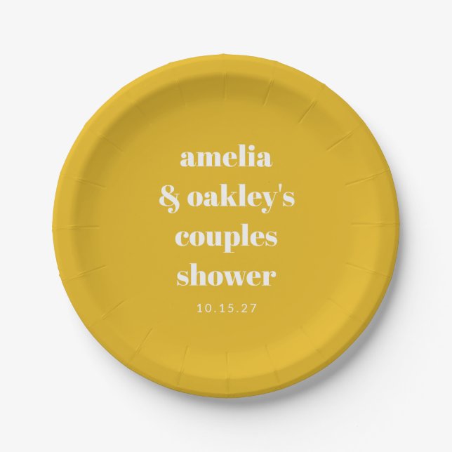 Yellow Minimalist Cute Custom Couples Shower Paper Plate (Front)