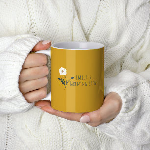 Yellow Minimalist Daisy & Text Modern Farmhouse Coffee Mug
