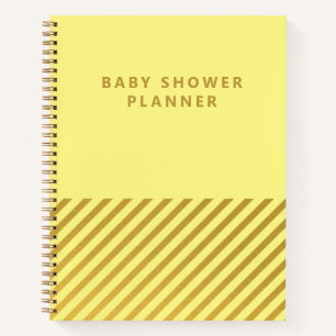 Yellow Minimalist Foil Stripes Baby Shower Planner Notebook