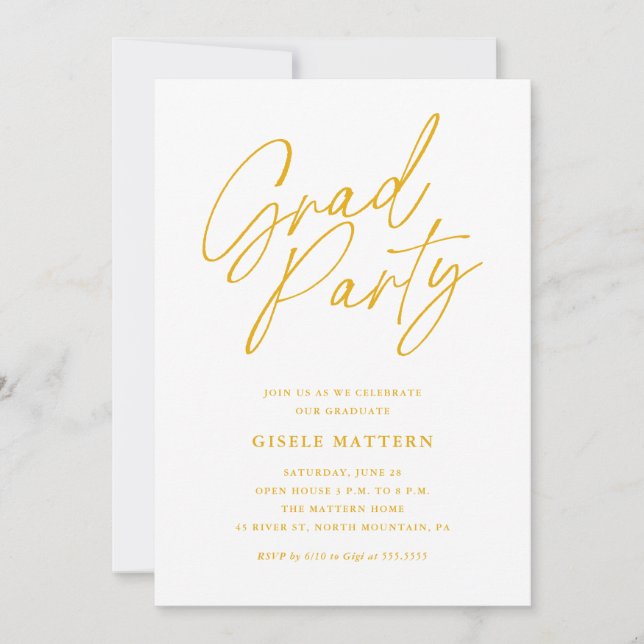 Yellow  Minimalist Modern Graduation Party Invitation (Front)