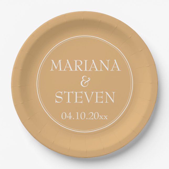 Yellow Minimalist Modern Wedding Paper Plate (Front)
