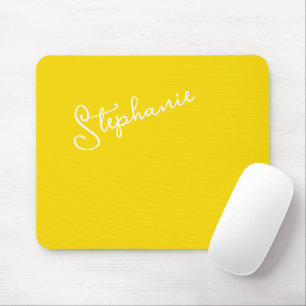 Yellow Minimalist Personalized Script Name Modern  Mouse Pad