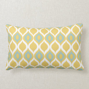 Yellow Mint Geometric Ikat Tribal Print Pattern Lumbar Pillow