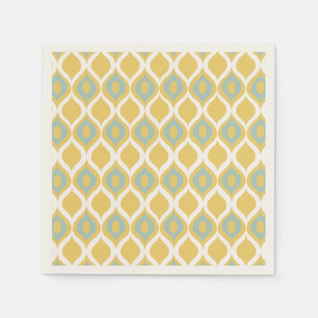 Yellow Mint Geometric Ikat Tribal Print Pattern Napkin (Front)