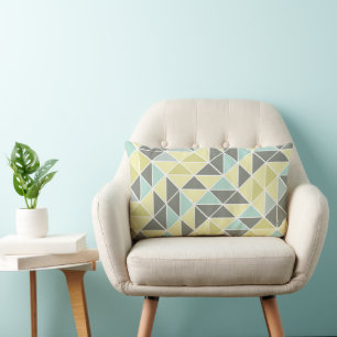 Yellow Mint Grey Abstract Triangle Pattern Lumbar Pillow