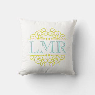 Yellow & Mint Vintage Frame Monogrammed Throw Pillow