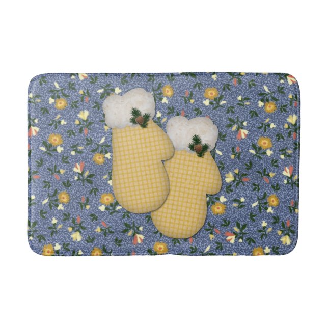 Yellow Mittens Christmas Bath Mat (Front)