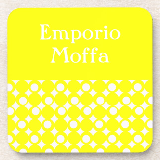 Yellow Mod Ball Design @ Emporio Moffa with text Coaster (Front)
