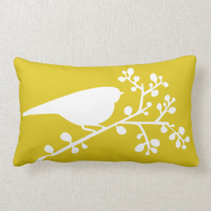 Yellow Mod Single Bird & Berries {pick your Lumbar Pillow