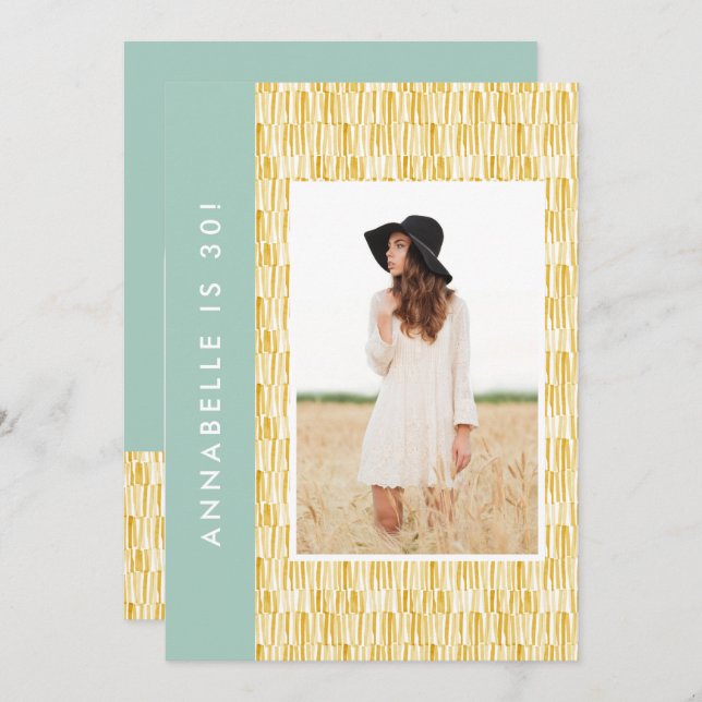 Yellow modern abstract birthday invitation (Front/Back)