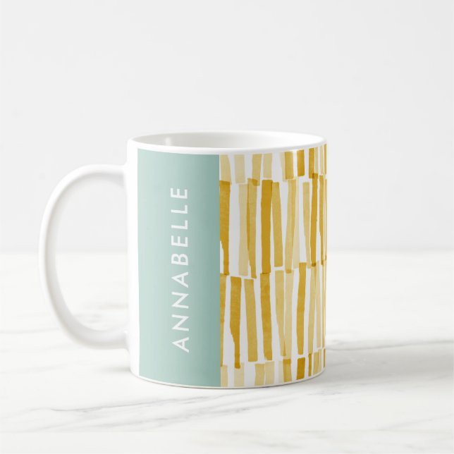 Yellow modern abstract pattern personalised gift coffee mug (Left)