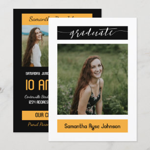 Yellow Modern Block 3-Photo Graduation Invitation