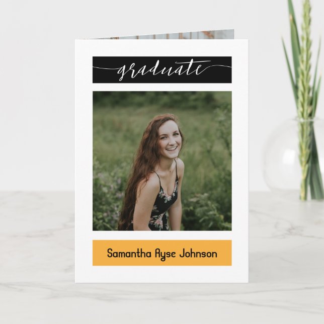 Yellow Modern Block 5-Photo Graduation Invitation (Front)