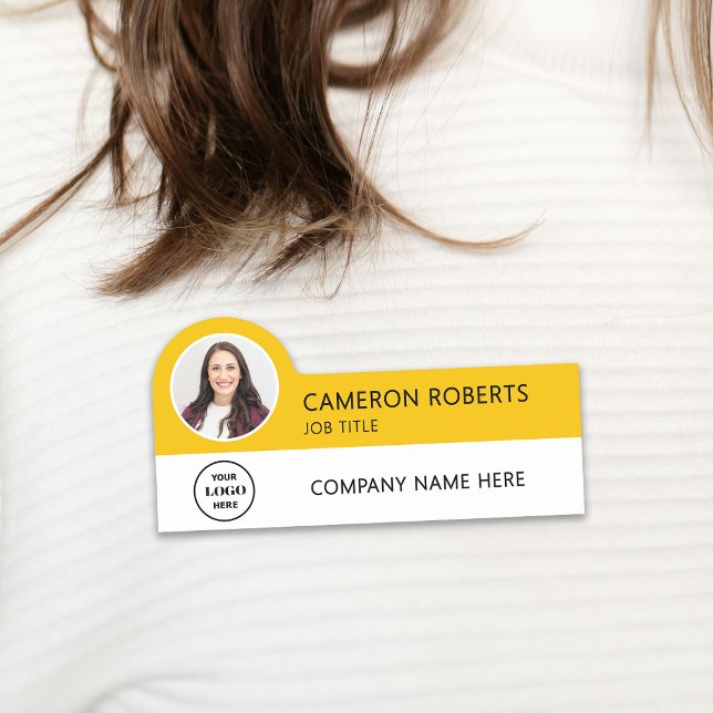 Yellow Modern Business Logo Photo Employee Name Tag (Creator Uploaded)