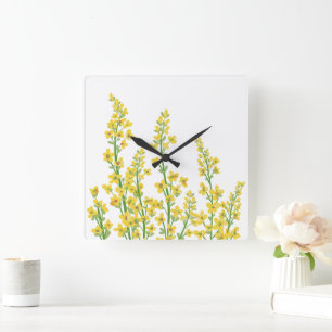 Yellow Modern Citrine Floral Blooms Square Wall Clock