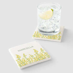 Yellow Modern Citrine Floral Blooms Stone Coaster