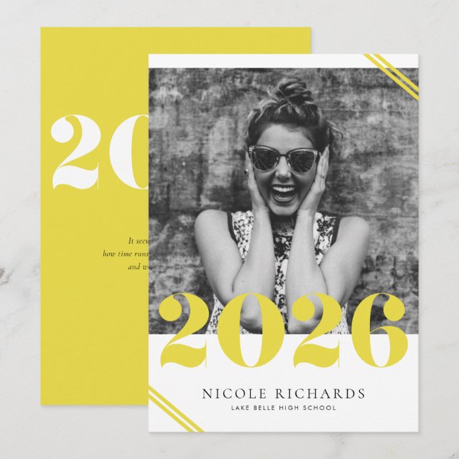 Yellow Modern Class of 2024 Photo Graduation Invitation (Front/Back)