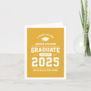 Yellow Modern Class of 2025 Graduation Blank Thank You Card