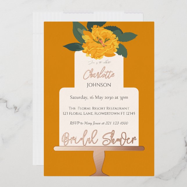 Yellow Modern  Floral Cake Bridal Shower Gold (Envelope)