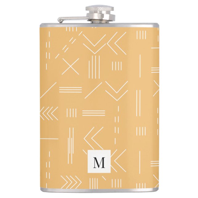 Yellow Modern Geometric Pattern Custom Monogram Hip Flask (Front)