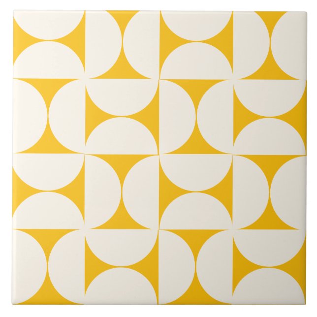 Yellow Modern Geometric Semi circles Tile (Front)